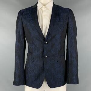 SAND Size 42 Navy Jacquard Cupro Notch Lapel Sport Coat